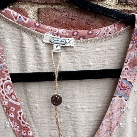 GIMMIKS BUCKLE boho top beige pink contrast women's medium NEW - Picture 7 of 10